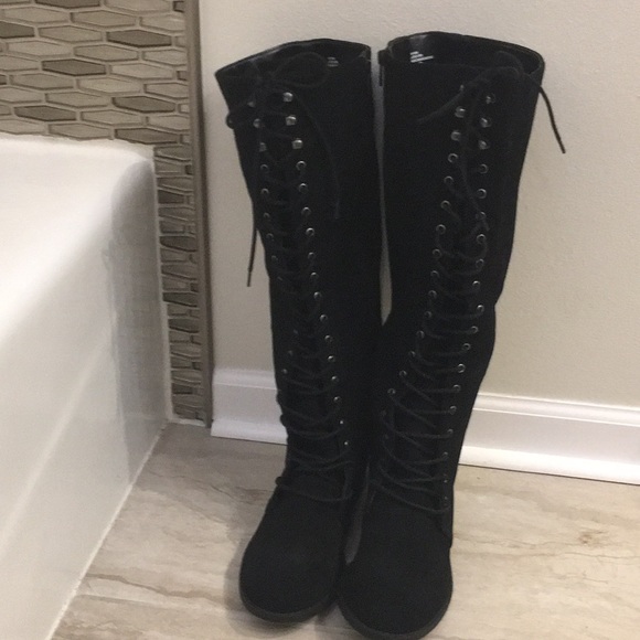 torrid Shoes - Torrid black sued lace up knee boots